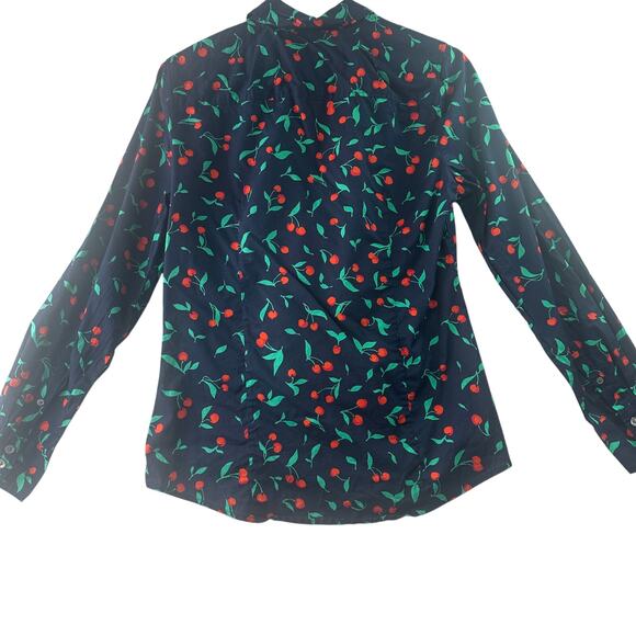 J.Crew Navy Cherry Print Long Sleeve Button-Down Shirt • M - Picture 1 of 6